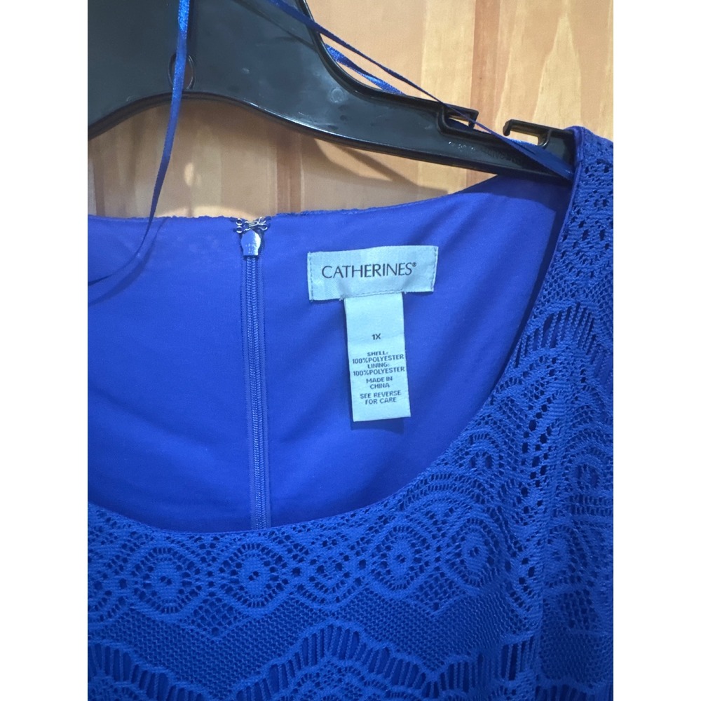 NWOT Catherines Shirred Lace Flounce Dress Ultra Blue Plus Size 1X - Picture 3 of 7